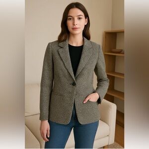 Harvé Benard Petite Wool Blazer 6P Herringbone Black White 100% Wool Jacket